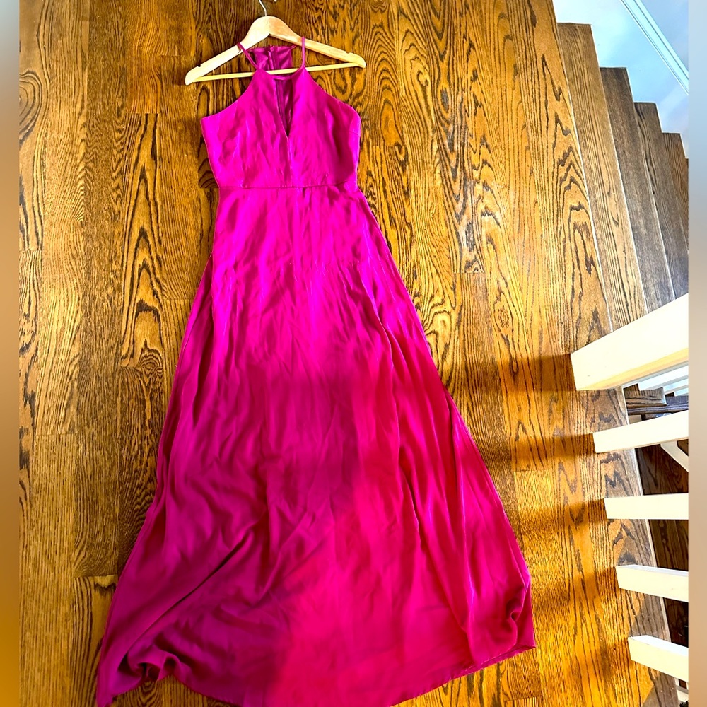 Lulu’s Magenta long crepe dress. So flattering! Worn once!